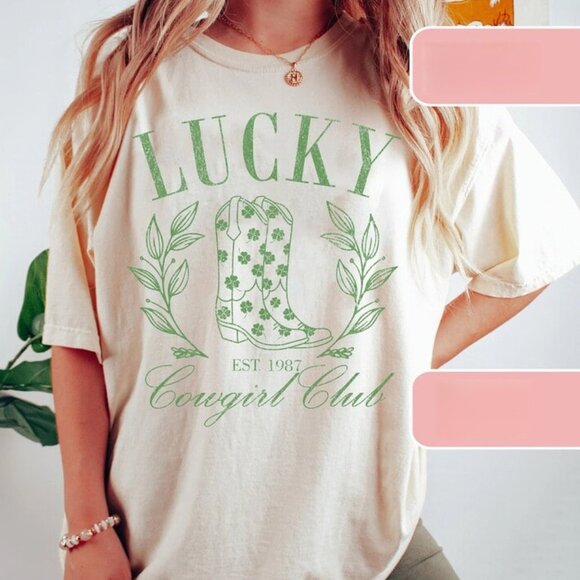 Tops - Irish Cowgirl Club Tshirt, Lucky Girl Tee, St Patricks Day Graphic Shirt